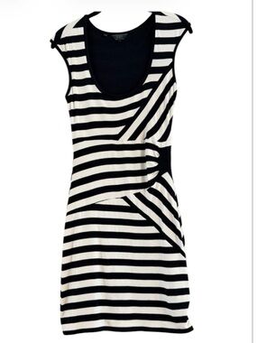 Guess Monochrome Black and White Striped Sleeveless Mini Dress Size L